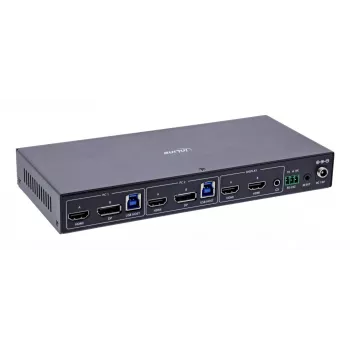 InLine 57885G KVM slēdzis, 2-portu, HDMI un DisplayPort, 4K@60Hz, divu monitoru atbalsts, melns
