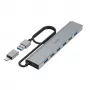 Hama 00200137 USB sadalītājs, 7 pieslēgvietas, USB 3.2 Gen 1, 5 Gbit/s, ar USB-C adapteri un strāvas adapteri, alumīnija korpuss