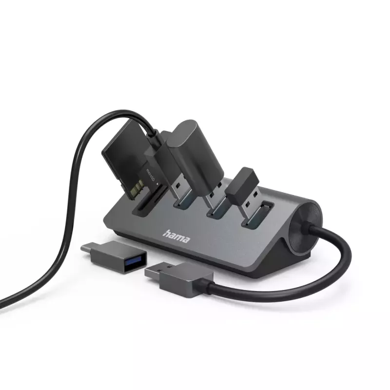 Hama 00200140 dokstacija/portu atkārtotājs USB 3.2 Gen 1 (3.1 Gen 1) Type-A Antracīts, Melns