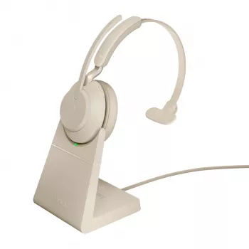 Jabra Evolve2 65 USB-C UC uzlādes statīvs Mono - bēšs, bezvadu, birojam/zvanu centram, 20 - 20000 Hz, 99.2 g, austiņas, bēšs
