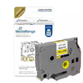 Plastmasas lentes kasete MediaRange TZ-631 12mm melns uz dzeltena