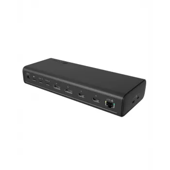 ICY BOX DockingStation 17-in-1, seši video izvadi, vadu, USB 3.2 Gen 2 (3.1 Gen 2) Type-C, 140 W, 3.5 mm, 10/100/1000/2500 Mbit/s, Melns