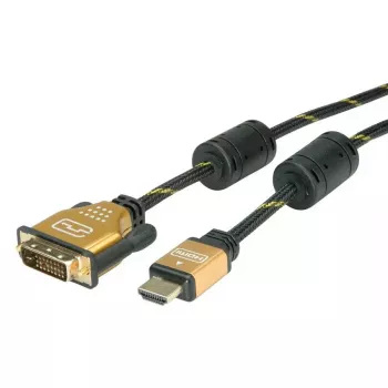 Video kabeļa adapteris ROLINE 11.04.5895 10 m HDMI DVI Melns Zelts