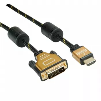 Video kabeļa adapteris ROLINE 11.04.5895 10 m HDMI DVI Melns Zelts