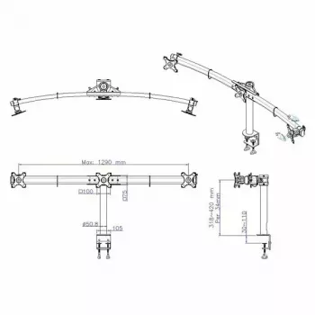 VALUE Triple LCD Arm Desk Clamp melns — 3 monitoru stiprinājums, regulējams