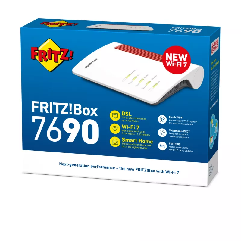 FRITZ!Box 7690 International bezvadu maršrutētājs 2.5 Gigabit Ethernet Divu joslu (2.4 GHz / 5 GHz) Balts