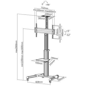 InLine regulējama augstuma TV statīvs, LED-TV 37–70 collām (94–178 cm), maks. 50 kg