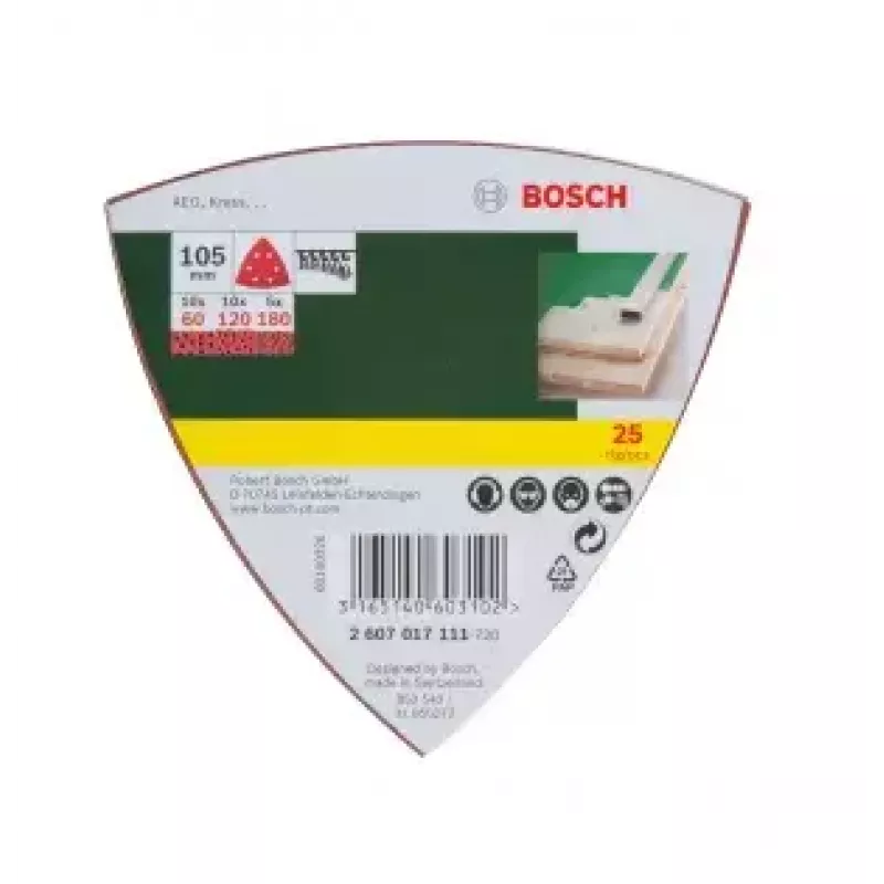Bosch 2607017111 Slīpēšanas loksnes 25 gab., trijstūra