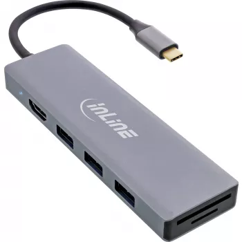 InLine USB 3.2 USB-C daudzportu centrs (3x USB-A + USB-C) - karšu lasītājs - HDMI - OTG