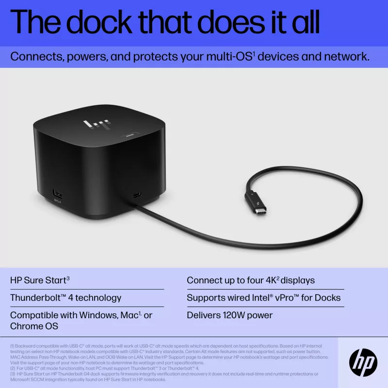 HP Thunderbolt Dock 120W G4 vadu dokstacija melna Thunderbolt 4