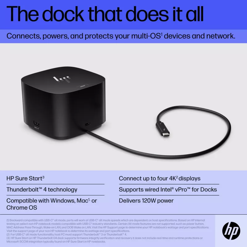 HP Thunderbolt Dock 120W G4 vadu dokstacija melna