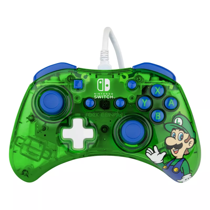 PDP Rock Candy: Luigi Lime — vadu spēļu kontrolieris Nintendo Switch, Switch Lite, Switch OLED, zils/zaļš/caurspīdīgs