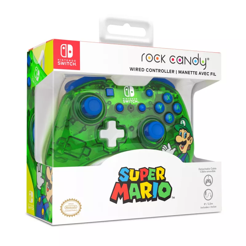 PDP Rock Candy: Luigi Lime — vadu spēļu kontrolieris Nintendo Switch, Switch Lite, Switch OLED, zils/zaļš/caurspīdīgs