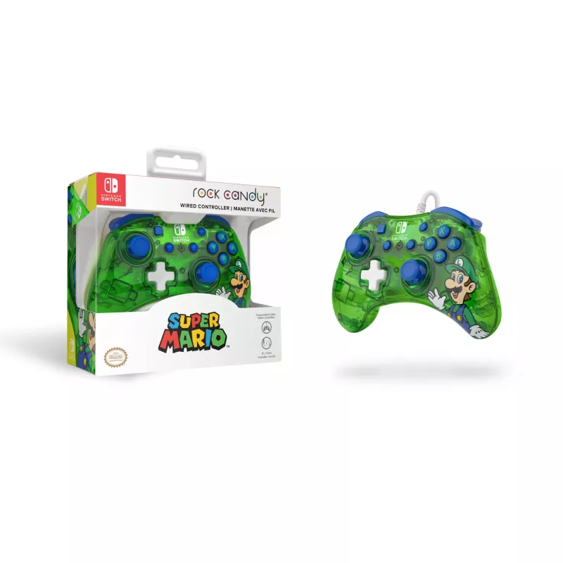 PDP Rock Candy: Luigi Lime — vadu spēļu kontrolieris Nintendo Switch, Switch Lite, Switch OLED, zils/zaļš/caurspīdīgs