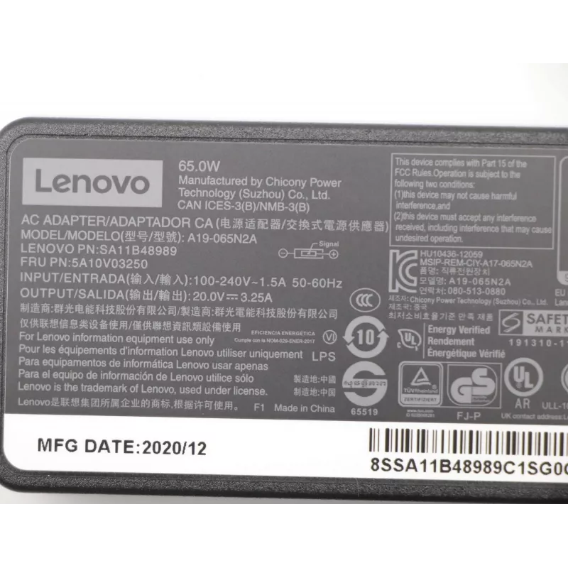 Lenovo 5A10V03250 barošanas adapteris / invertors iekštelpām 65 W Melns