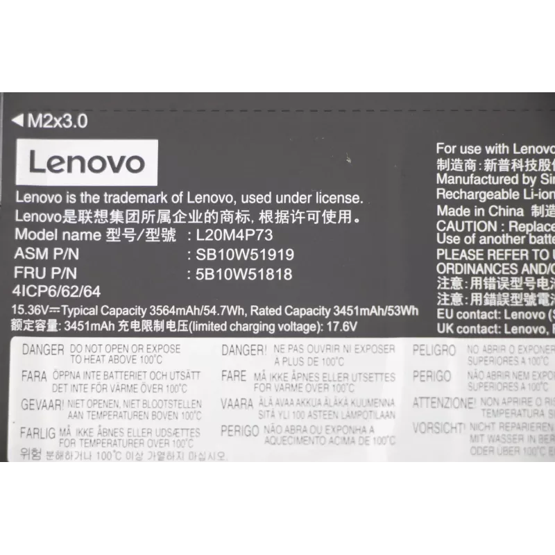 Iekšējais akumulators klēpjdatoram Lenovo 5B10W51818, 54,7 Wh Li-ion