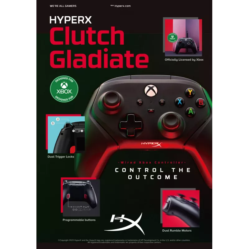 Spēļu kontrolieris HyperX Clutch Gladiate 6L366AA Melns USB vads PC Xbox One Series S X