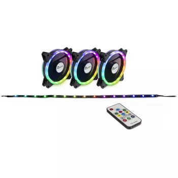 Inter-Tech RS-04 RGB 120 mm datora korpusa ventilatoru komplekts (3 ventilatori + LED lente) Melns