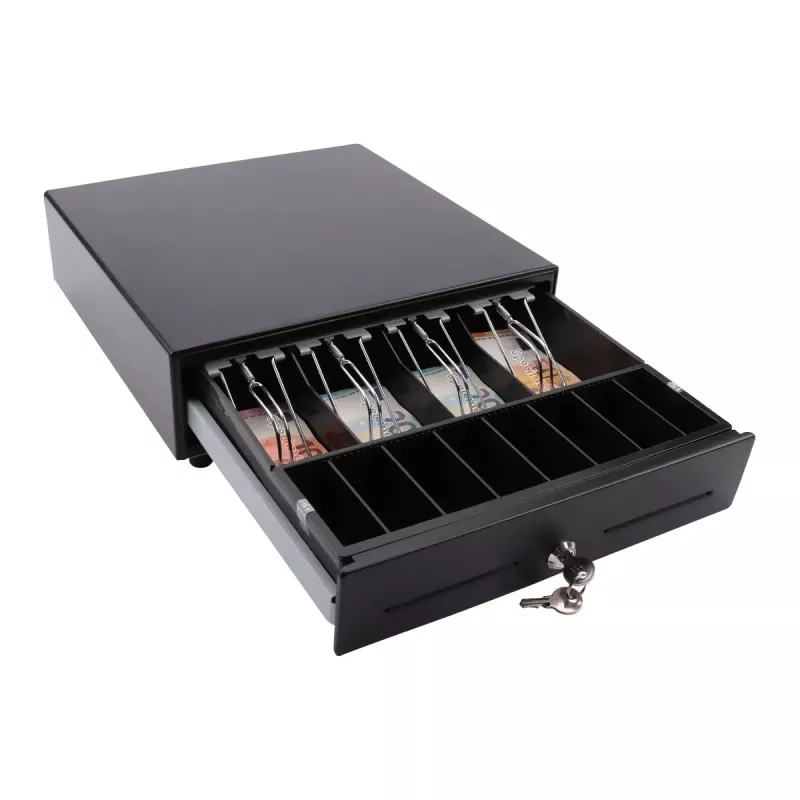 Elektroniskā kases atvilktne Olympia SD 330A, metāla korpuss, 12–14 V, 335×330×104 mm, 2 atslēgas
