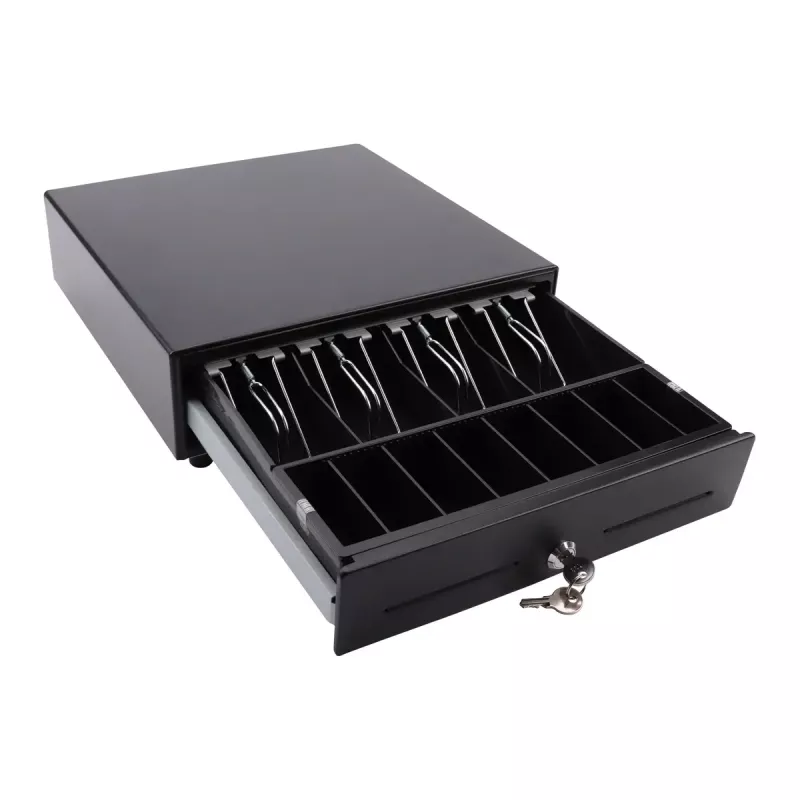 Elektroniskā kases atvilktne Olympia SD 330A, metāla korpuss, 12–14 V, 335×330×104 mm, 2 atslēgas