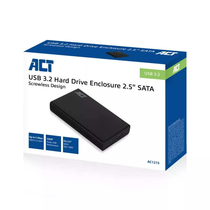 ACT AC1215 ārējais korpuss 2.5 collu SATA HDD/SSD bezskrūvju USB 3.2 Gen1