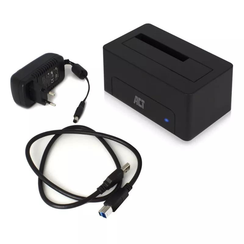 ACT 2.5 collu/3.5 collu SATA HDD/SSD dokstacija USB 3.2 Gen1 Melna
