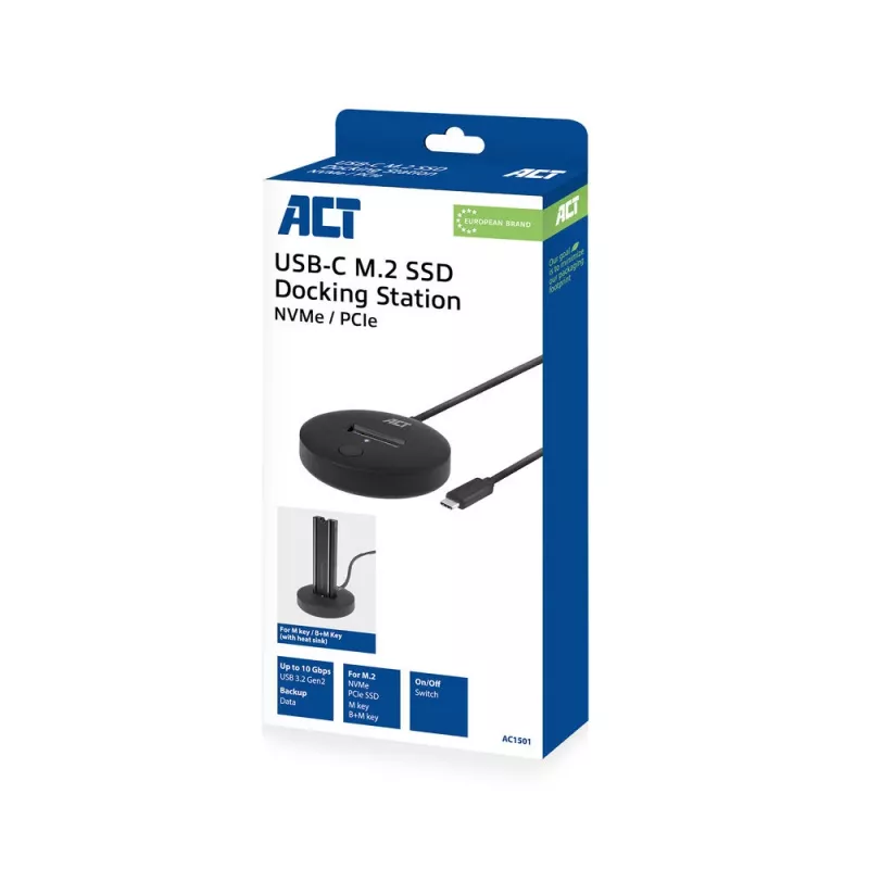ACT M.2 NVMe/PCIe SSD dokstacija USB-C 3.2 Gen2 Melna