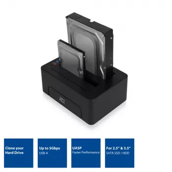 ACT AC1504 2.5 un 3.5 collu SATA HDD/SSD divu disku dokstacija, USB 3.2 Gen1