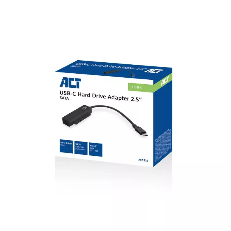 ACT USB-C adaptera kabelis uz 2.5 collu SATA HDD/SSD AC1525 0.15m Melns