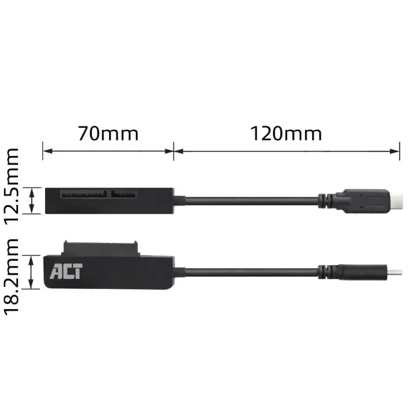 ACT USB-C adaptera kabelis uz 2.5 collu SATA HDD/SSD AC1525 0.15m Melns