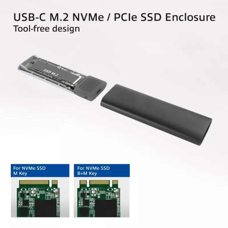 SSD korpuss ACT AC1615 USB-C M.2 NVMe PCIe 10 Gbit/s Melns