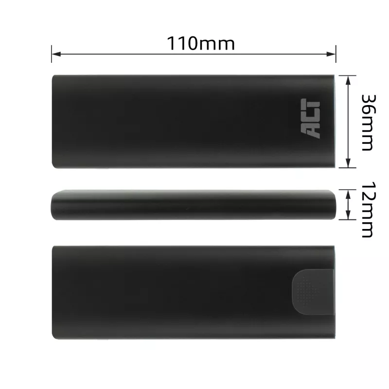 SSD korpuss ACT AC1615 USB-C M.2 NVMe PCIe 10 Gbit/s Melns