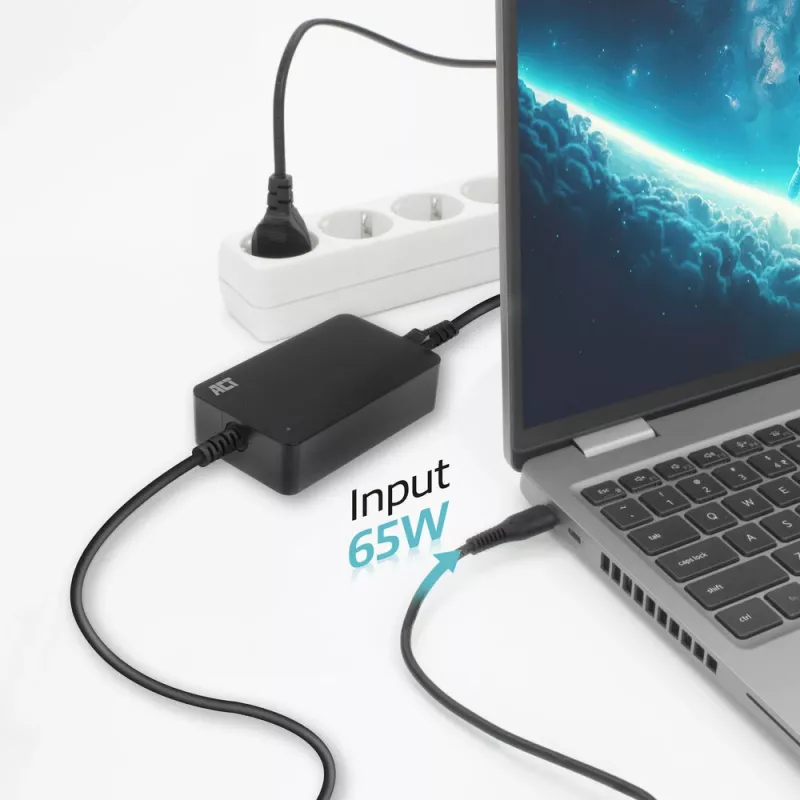 ACT AC2005 USB-C lādētājs klēpjdatoram ar Power Delivery profiliem 65W, 3m
