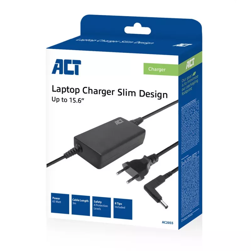 ACT Slim size klēpjdatora lādētājs 65W (līdz 15.6 collu klēpjdatoriem)