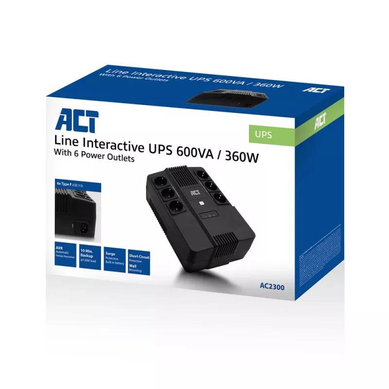 ACT Line Interactive UPS 600 VA ar iezemētām ligzdām