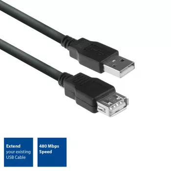 ACT USB 2.0 pagarinātājvads A tēviņš - A mātīte 1,8 m, Zip Bag