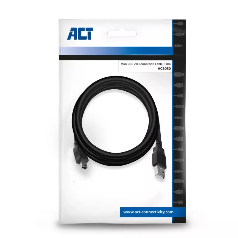 ACT USB 2.0 savienojuma kabelis A vīrišķais - mini B vīrišķais 1,8 m