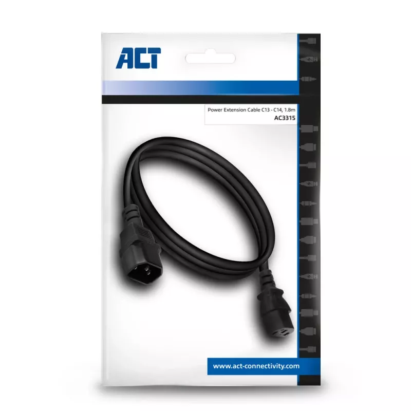 Strāvas vads C13 C14 melns 1,8 m ACT Powercord