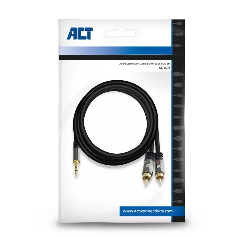 ACT 5 metri Augstas kvalitātes audio savienojuma kabelis 1x 3,5 mm stereo ligzda vīriešu - 2x RCA vīriešu