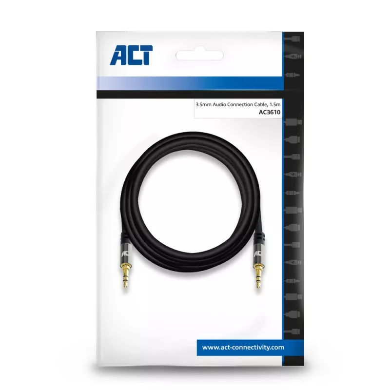 ACT 1.5m augstas kvalitātes stereo audio savienojuma kabelis 3.5 mm ligzda - ligzda
