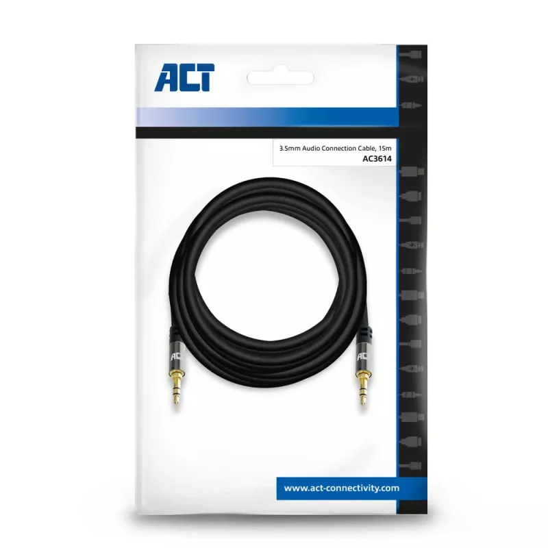 ACT 15 metru augstas kvalitātes audio savienojuma kabelis 3,5 mm stereo jack vīrišķais - vīrišķais