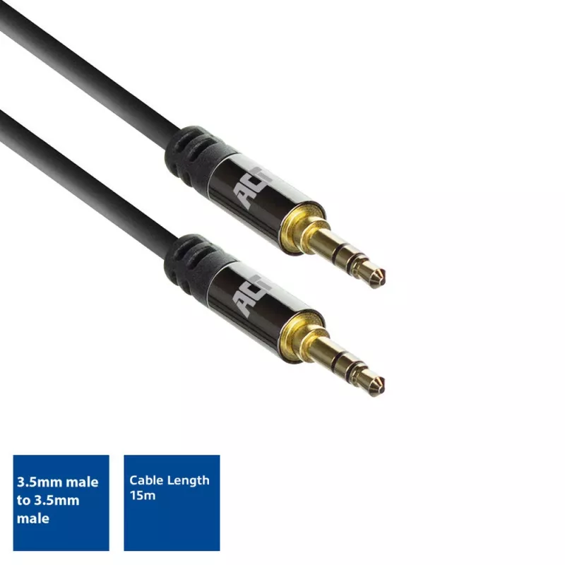 ACT 15 metru augstas kvalitātes audio savienojuma kabelis 3,5 mm stereo jack vīrišķais - vīrišķais