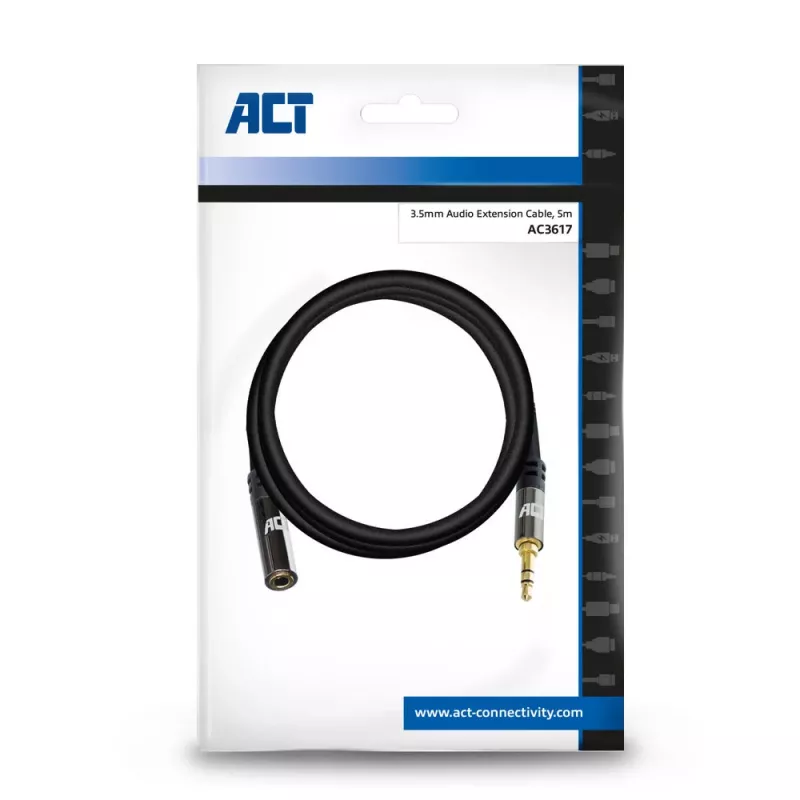 ACT 5 metru augstas kvalitātes audio pagarinātājkabelis 3,5 mm stereo jack tēviņš - mātīte