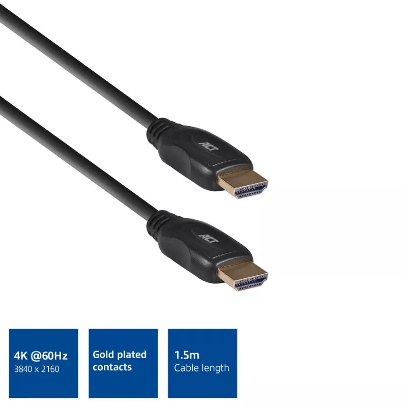 ACT 1,5 m HDMI augstas ātruma video kabelis v2.0 HDMI-A tēviņš - HDMI-A tēviņš