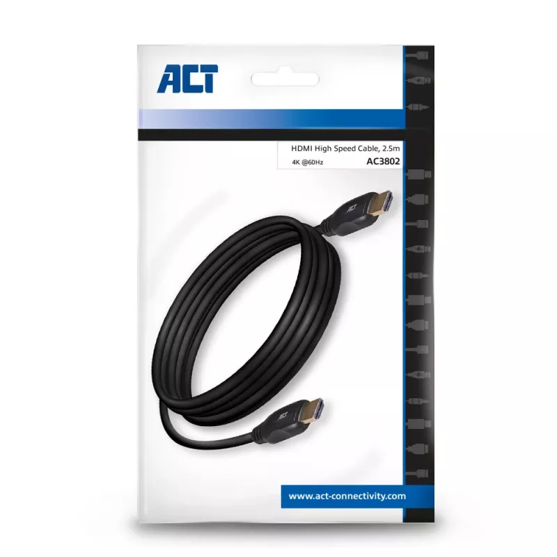 ACT 2.5 m HDMI 4K ātrgaitas kabelis v2.0 HDMI-A tēviņš - HDMI-A tēviņš