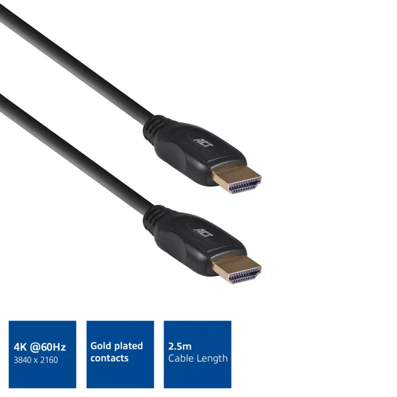 ACT 2.5 m HDMI 4K ātrgaitas kabelis v2.0 HDMI-A tēviņš - HDMI-A tēviņš