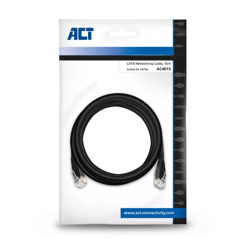 ACT Black 15,0 metru U/UTP CAT6 savienojuma kabelis ar RJ45 savienotājiem