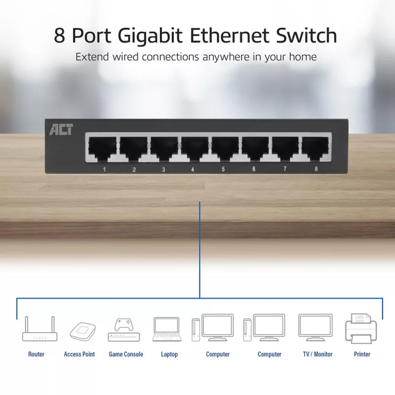 Nepārvaldāms slēdzis ACT AC4418 8 porti Gigabit Ethernet 10/100/1000