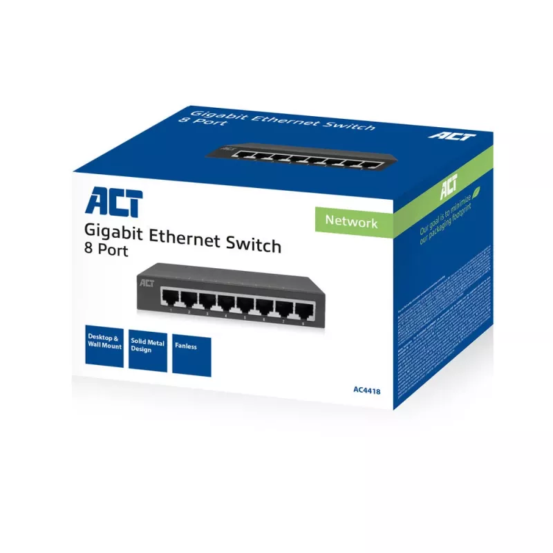 Nepārvaldāms slēdzis ACT AC4418 8 porti Gigabit Ethernet 10/100/1000