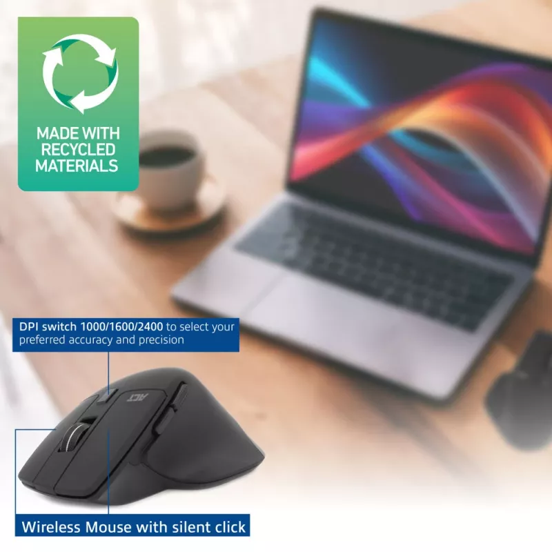 ACT AC5146 bezvadu pele ar Bluetooth un USB-A uztvērēju, 2400 DPI, klusiem klikšķiem, videi draudzīga